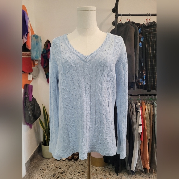 Marie Claire Vintage Light Blue Cable Knit Sweater - Picture 1 of 6